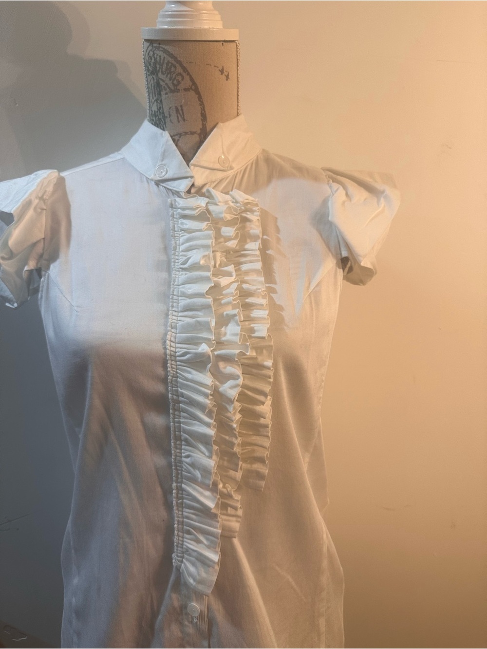 C. Luce White Ruffle-Front Cap Sleeve Blouse - Picture 2 of 12